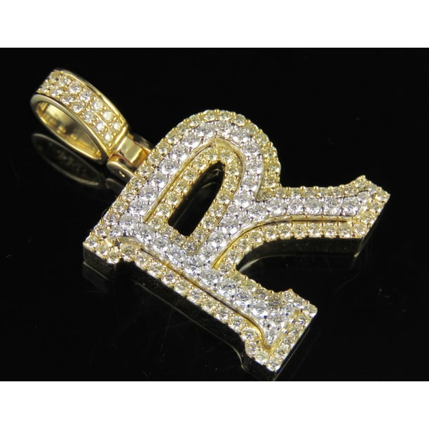 Details about / 10k or 14k Yellow Gold Diamond Accent Letter R Unisex Initial Charm Pendant